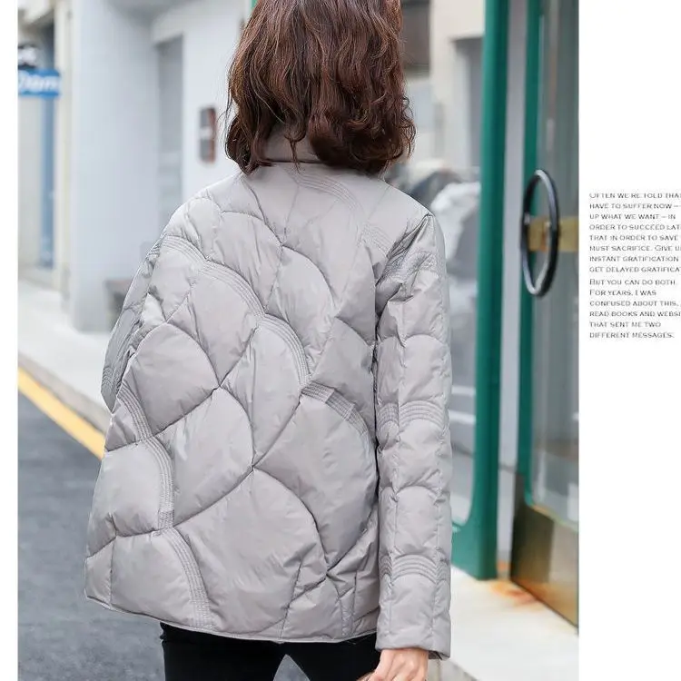 2023 New Winter Down Warm Women White Duck Down Coat Long Jacket Autumn Slim Pocket Loose Outwear Stand Collar Ladies M10