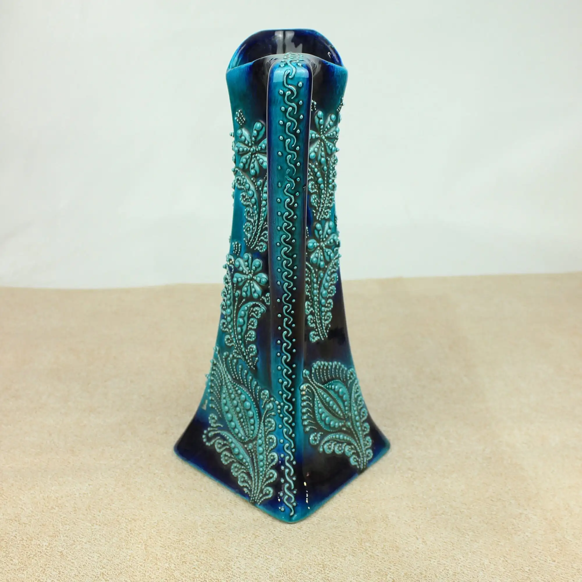 

Handmade Turquoise Pitcher Series Handpainted 3D Art English Ceramic Ewer Vase Home Decor 14"