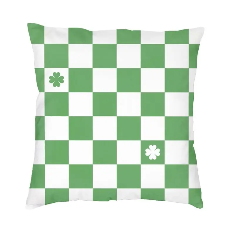 

Бархатная наволочка для дивана с шахматным рисунком четырехлистного клевера в зеленой оплетке, домашний декор, День Святого Патрика