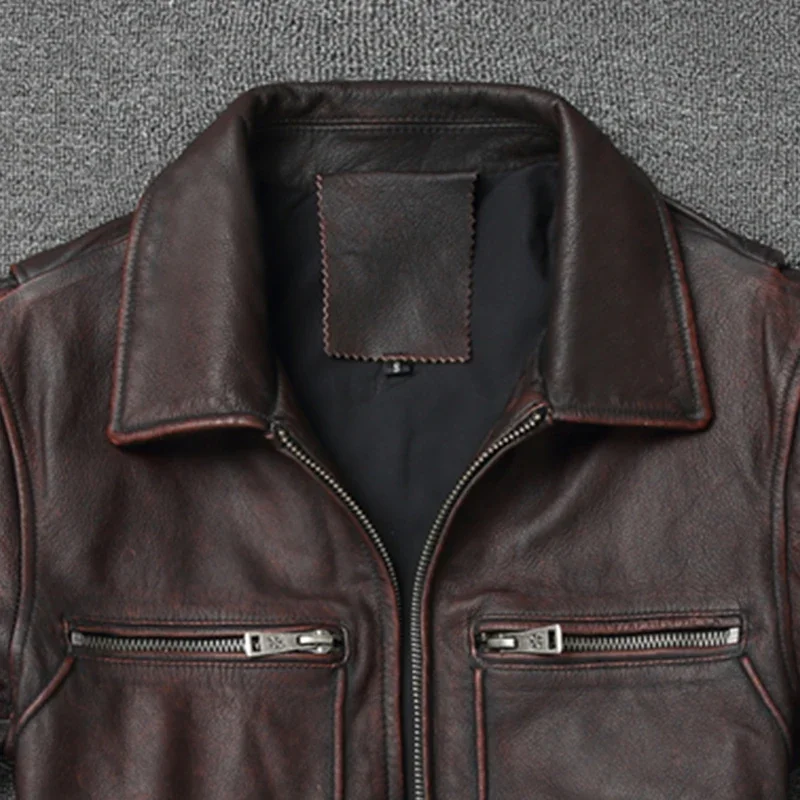 Кожаная куртка большого размера из 100% верхнего слоя воловьей кожи в стиле ретро