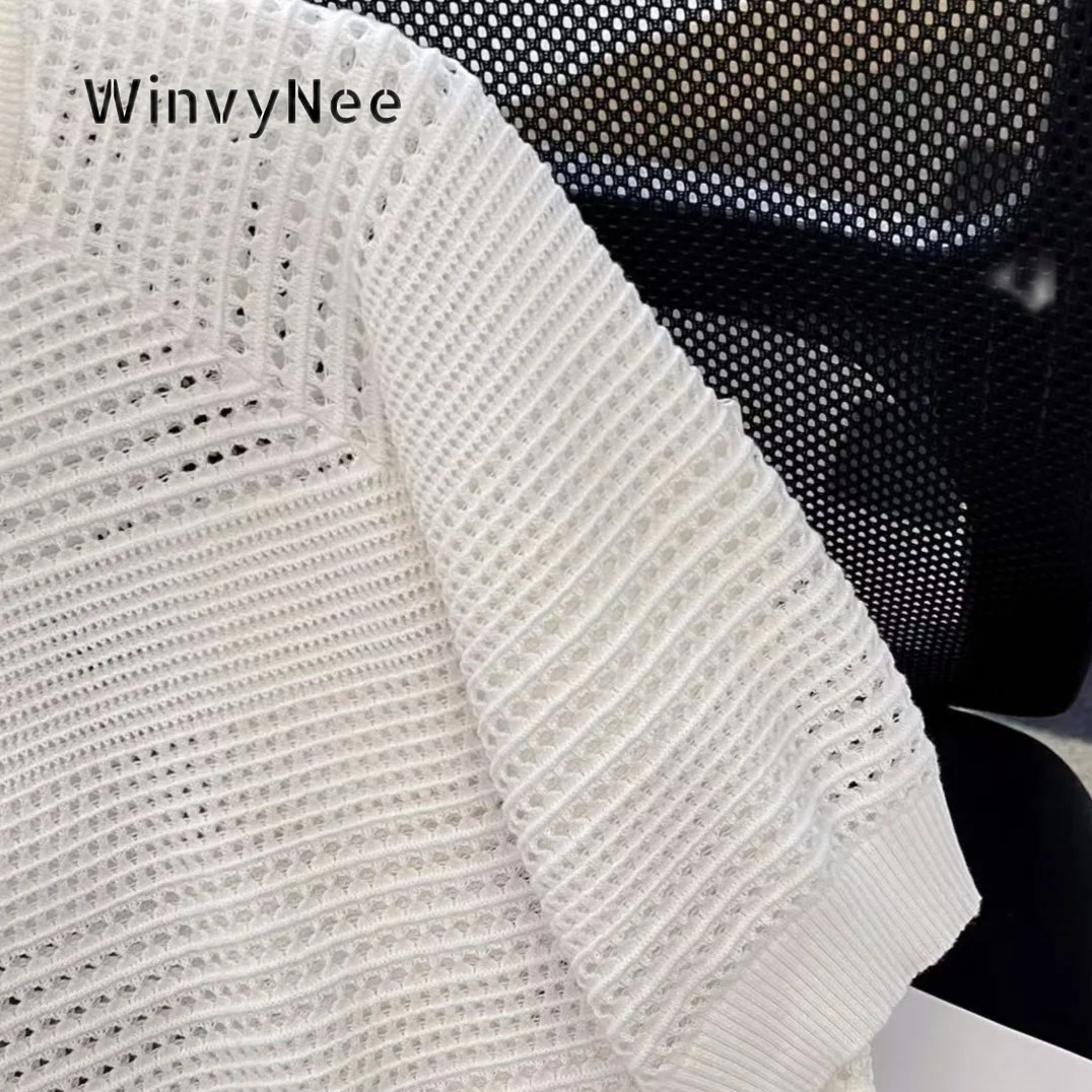 Фото Женская трикотажная безрукавка WinvyNee из чистого хлопка с ажурным узором, круглым вырезом, базовая модель для многослойных образов, осень-зима ZA1732003 №5
