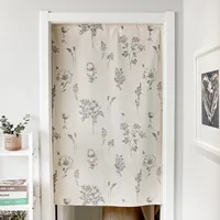 Decorative Door Curtain Sketch Flower Printing Door Curtain Modern Minimalist Style Bathroom Hanging Curtains Fabric