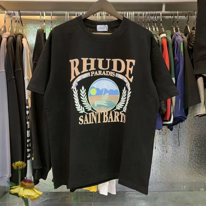 

Short Sleeve RHUDE T Shirt Cotton O-Neck T-shirt 1:1 Field Print LOGO T Shirts One Day Ship Out Men Women Tops Tees