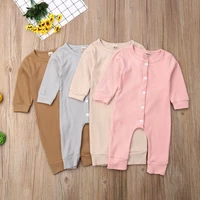 toddler newborn romper baby girl boys pajamas sleepwear solid color button ribbed long romper jumpsuit outfits