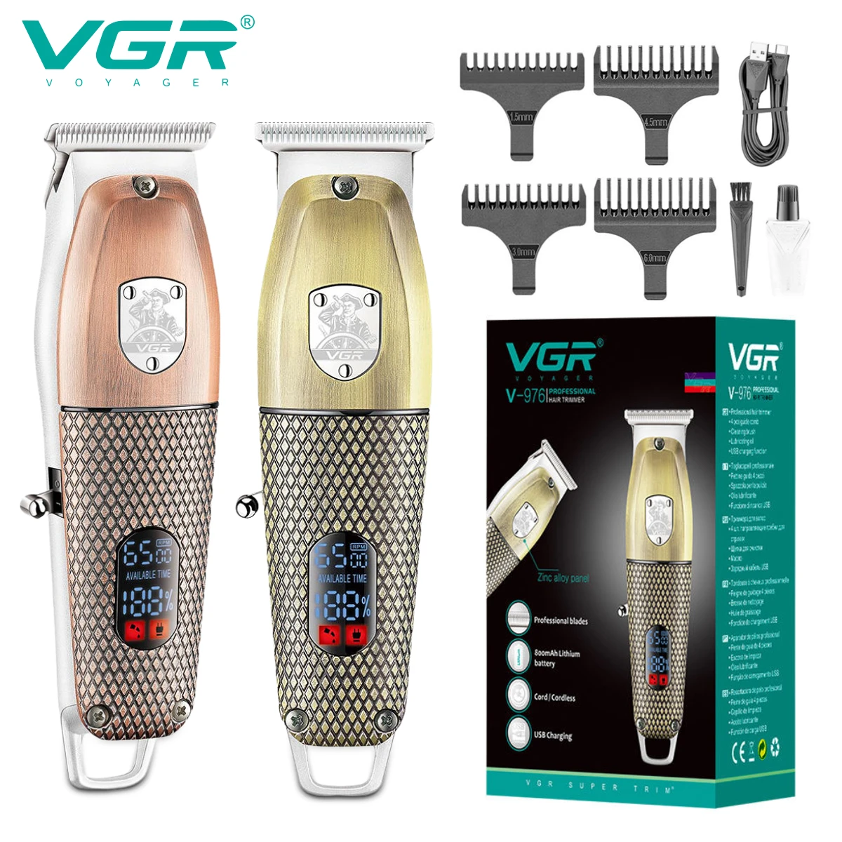 

VGR Electric Hair Clipper Professional Hair Trimmer Barber Hair Cutting Machine Metal Shell 0mm Cutting Clipper for Men V-976