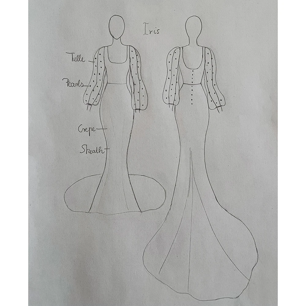 

Свадебное платье из крепа с длинными рукавами, жемчужинами и квадратным вырезом, открытая спина, 8807