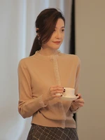 organza knitted patchwork women cardigan autumn winter female solid japanese style elegant office ladies top blouse sweater