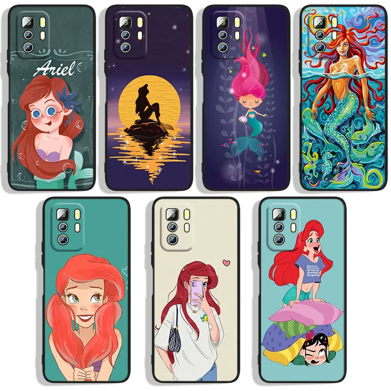 

little mermaid anime Phone Case For Xiaomi Redmi Note 10 10S 10T 10ProMax 11 11S 11T 11E Lite Pro 5G 4G Black Funda Cover Soft