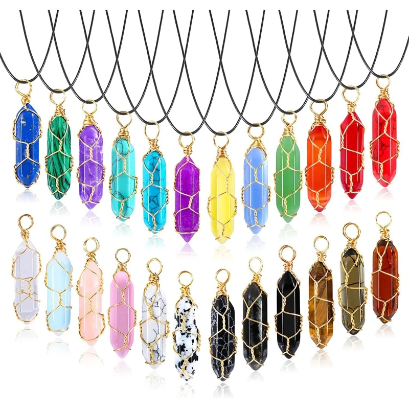 

24 Pcs Natural Hexagonal Crystal Pendant Necklace for Women Girl Reiki Healing Chakra Carnelian Crystals Necklaces