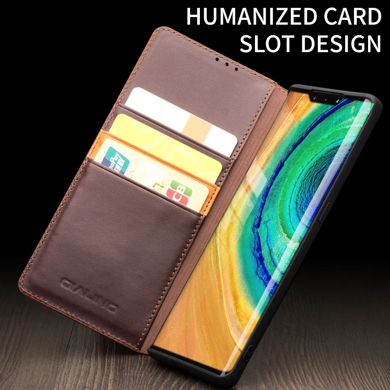 Qialino Stylish Genuine Leather Flip Case For Huawei Mate 40 30 Mate40 Mate30 Pro Plus Business Phone Cover With Card Slots