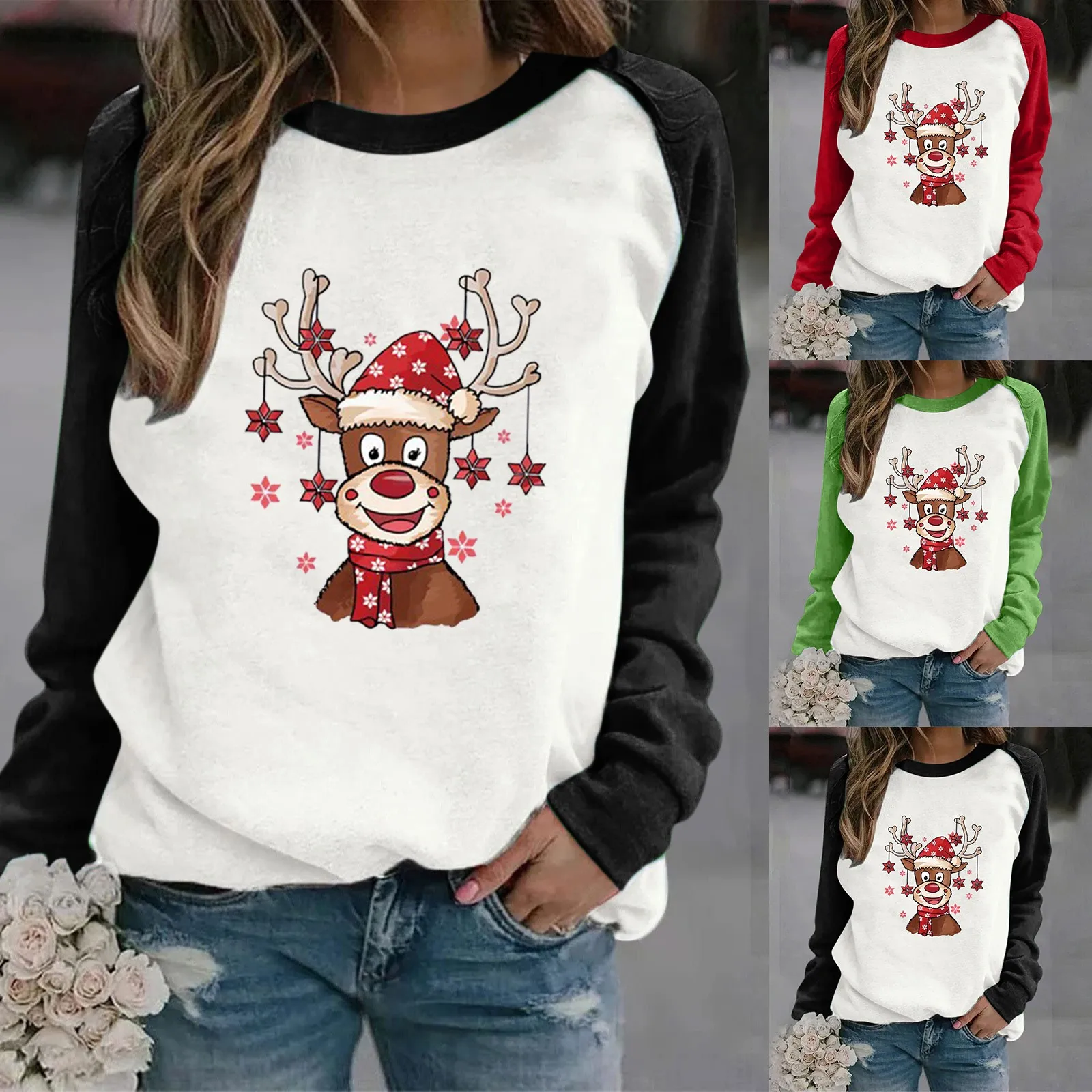 

Рождественский Женский Повседневный пуловер с длинным рукавом и круглым вырезом, с буквенным принтом, толстовки без косточек, свитшот на шн...