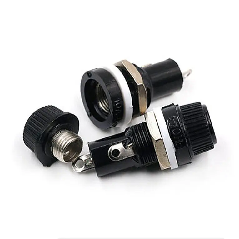 

100pcs 5*20mm 6*30 10A 250V Glass Fuse holders 5x20 Black Insurance Tube Socket Panel Mount Fuse Socket Copper