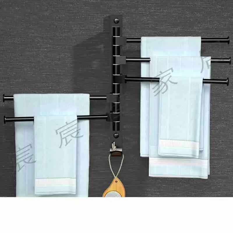 

Rotating towel rack free punching bathroom shelf toilet wall hanging space aluminum shower hand bathroom towel bar
