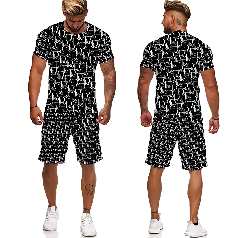 Breathable short tracksuit men T-shirt Suit Men Sets 2 Piece Outfits Sets Summer Beach Brand Luxury 3D Printing Men's clothing