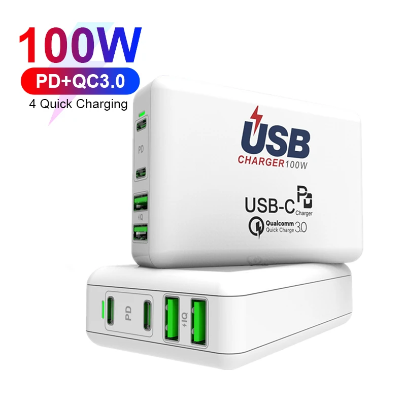 

4 ports USB C 100W, adaptateur de charge rapide PD100W PPS 65W QC3.0 Charger for iPhone for MacBook for iPad For HuaWei XiaoMi