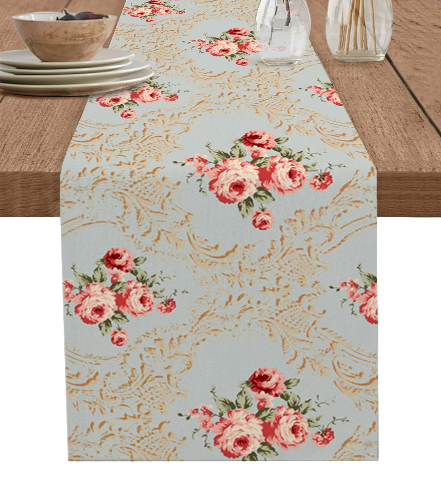

Flower Vintage Hand Drawn Table Runner Kitchen Dining Table Decor Tablecloth Wedding Holiday Decor Table Runner