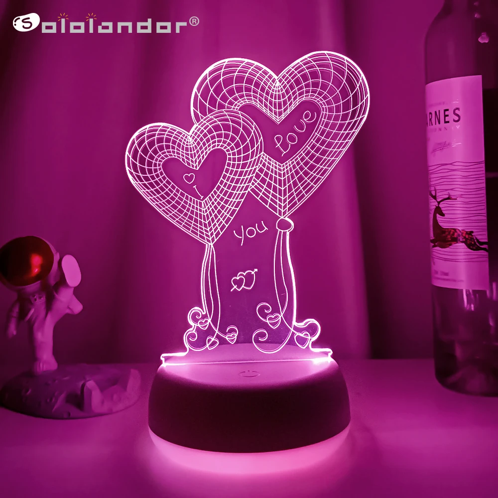 

Novelty 3D Night Light Valentine's Day Wedding Gift for Lover Color LED Lights Desktop Decoration Room Romantic Atmosphere Lamp