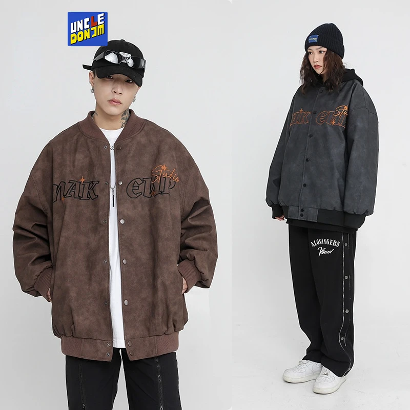 

Винтажная бейсбольная куртка из искусственной кожи с вышивкой, мотоциклетная куртка в стиле хип-хоп, новинка 2022, повседневные куртки для об...