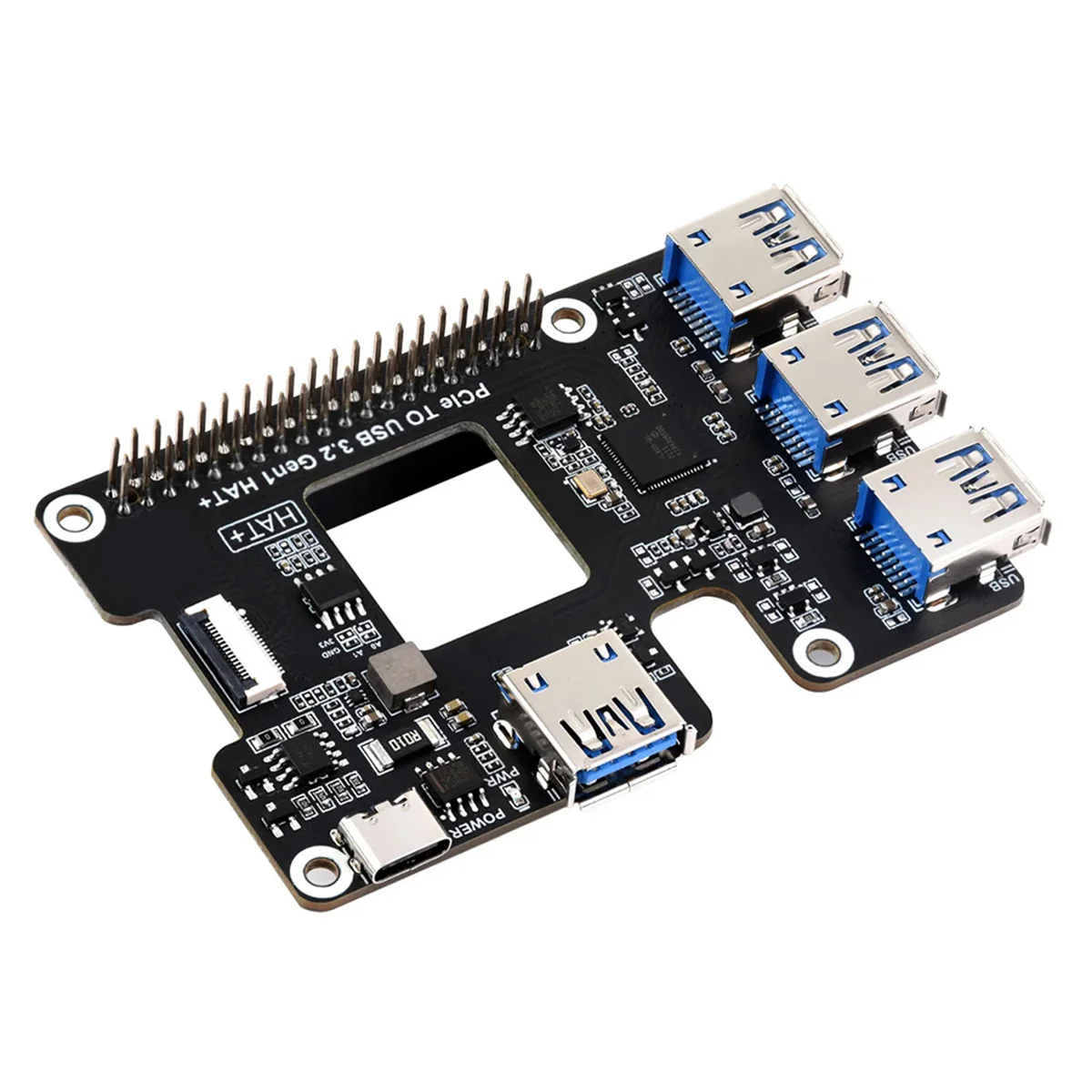 Для Raspberry Pi 5 PCIe — USB 3.2 Gen1 HAT USB-концентратор 4 порта Plug and Play для