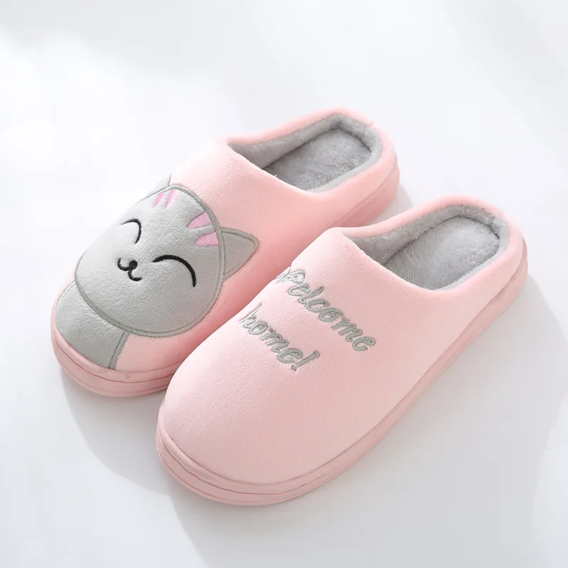 Women Winter Home Slippers Cotton Shoes Lovely Cartoon Cat Shoes Non-slip Soft Winter Warm House Slippers Indoor Bedroom Couples