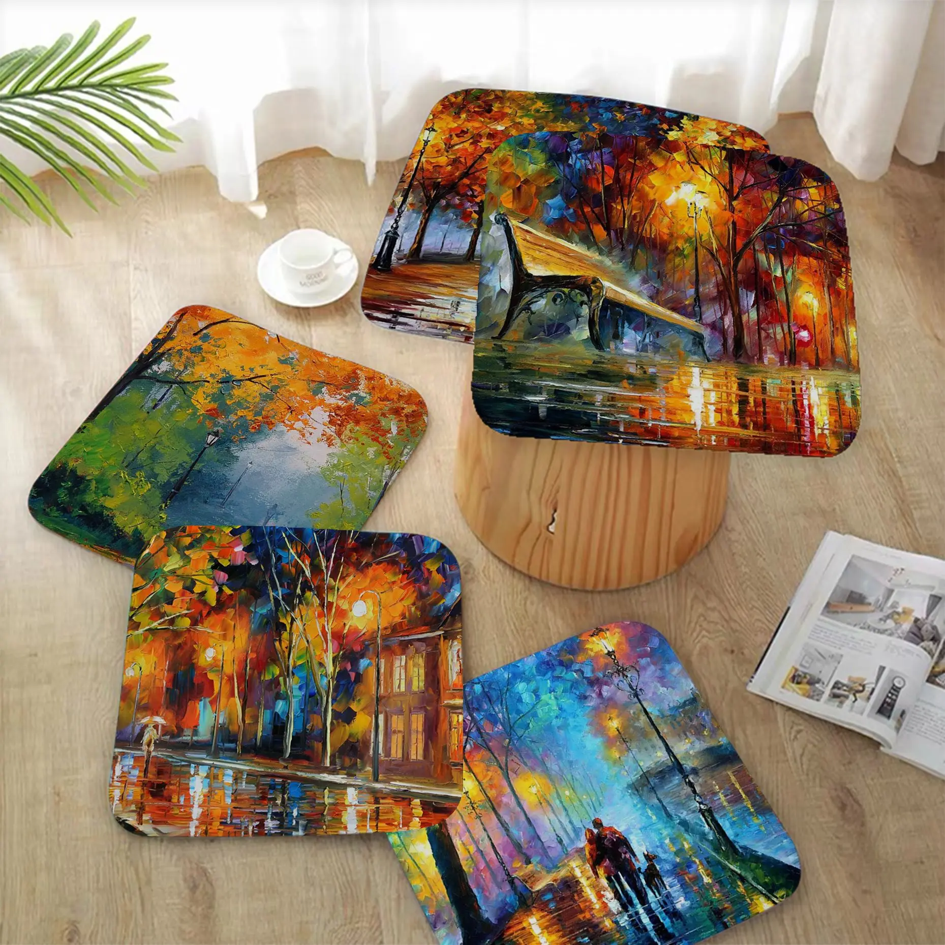 

Autumn Watercolor Art Painting Decorative Meditation Cushion Stool Pad Dining Chair Tatami Seat Cushion Anti-Slip Garden Cushion