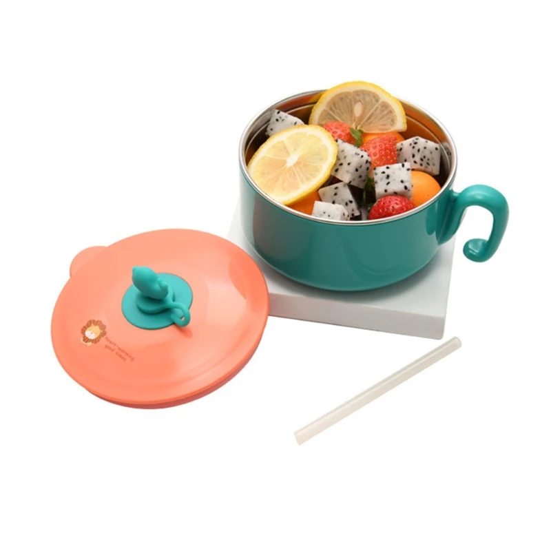 

260ml Baby Stainless Steel Straw Insulation Bowl Kids Child Tableware Utensils