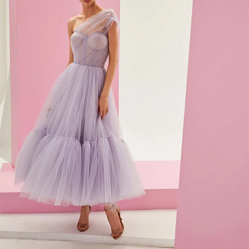 

CloverBridal 2023 новейшее сиреневое мягкое Тюлевое ТРАПЕЦИЕВИДНОЕ сказочное Полупрозрачное платье для выпускного вечера плиссированное платье на одно плечо для встречи выпускников WP9736