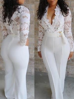 party elegant jumpsuit women white lace rompers summer spring 2022 new fashion long sleeve v neck long overalls outfits work