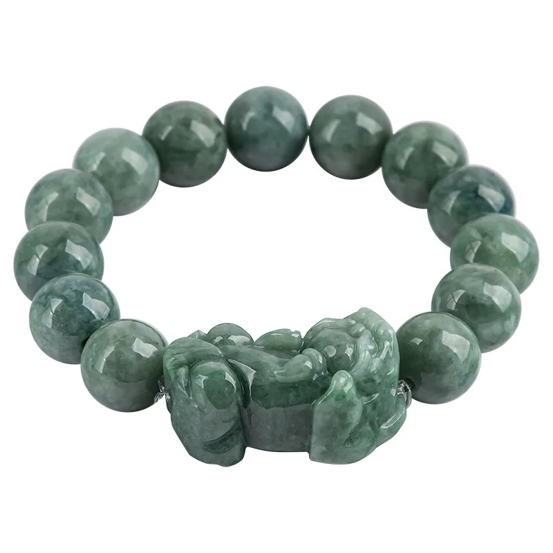 

Natural A-goods Jadeite Deep Bean Green Hand String Ice Jade Bracelet Jewelry Men's Women's Accessories Wholesale Drop Shipping