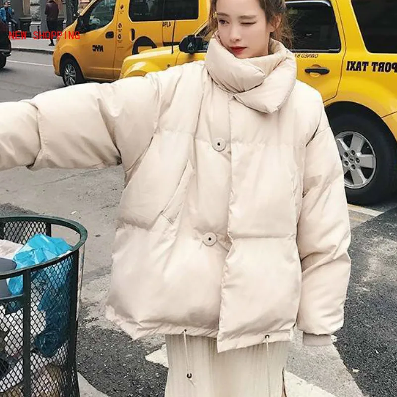 Short Bread Overcoat Korean Women Parkas Coat 2021 Casual Thick Warm Padded Jackets Female Solid Loose Outwear Snow Jacket White