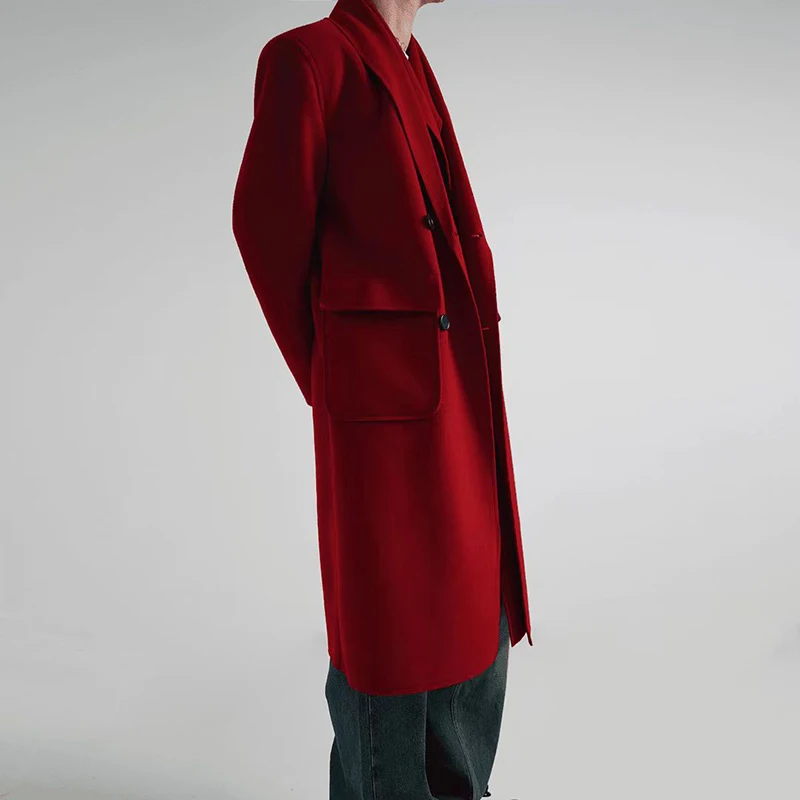 FEWQ поддельное двойное мужское шерстяное пальто из двух частей с длинным рукавом
