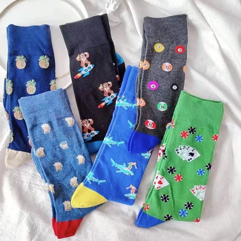 Men's Colorful Casual Socks Happy and Funny Socks 1 Pair Printed Unisex Fashion Male Sox Combed Cotton Socks EU 38-45 Size