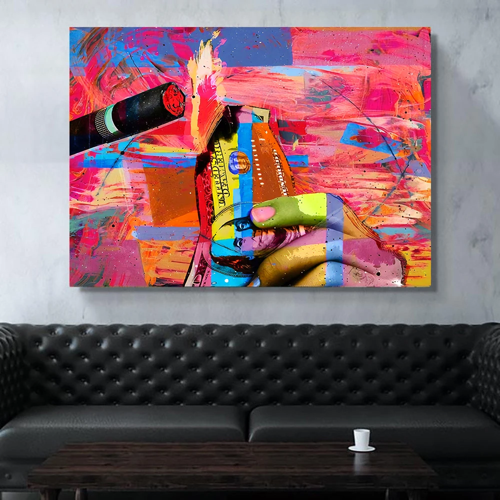 

Light Cigarette With Dollars Funny Canvas Poster Prints Luxury Fire Money Painting Graffiti Wall Art Picture For Home Decoration