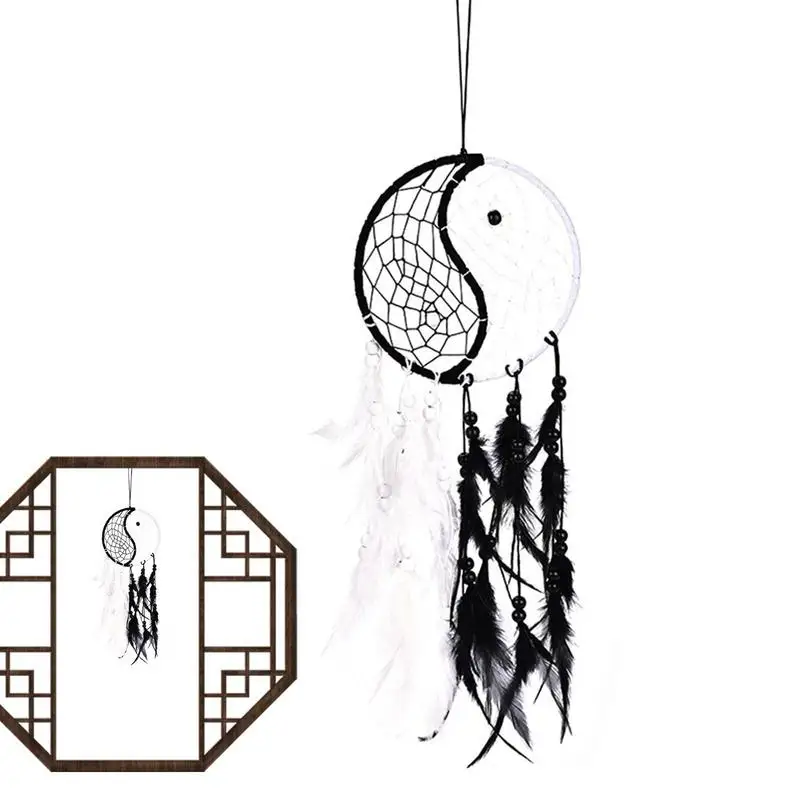 

Chinese Style DecorationInnovative Dream Catcher Ji Home Wall Car Hanging Decor Yin Yang Feather Crafts Dreamcatcher Nets