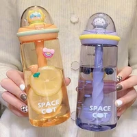 580ml camping water bottle leak proof bicycle holder drinking mountain bike sports bottle gym milk cup with cartoon doll straw