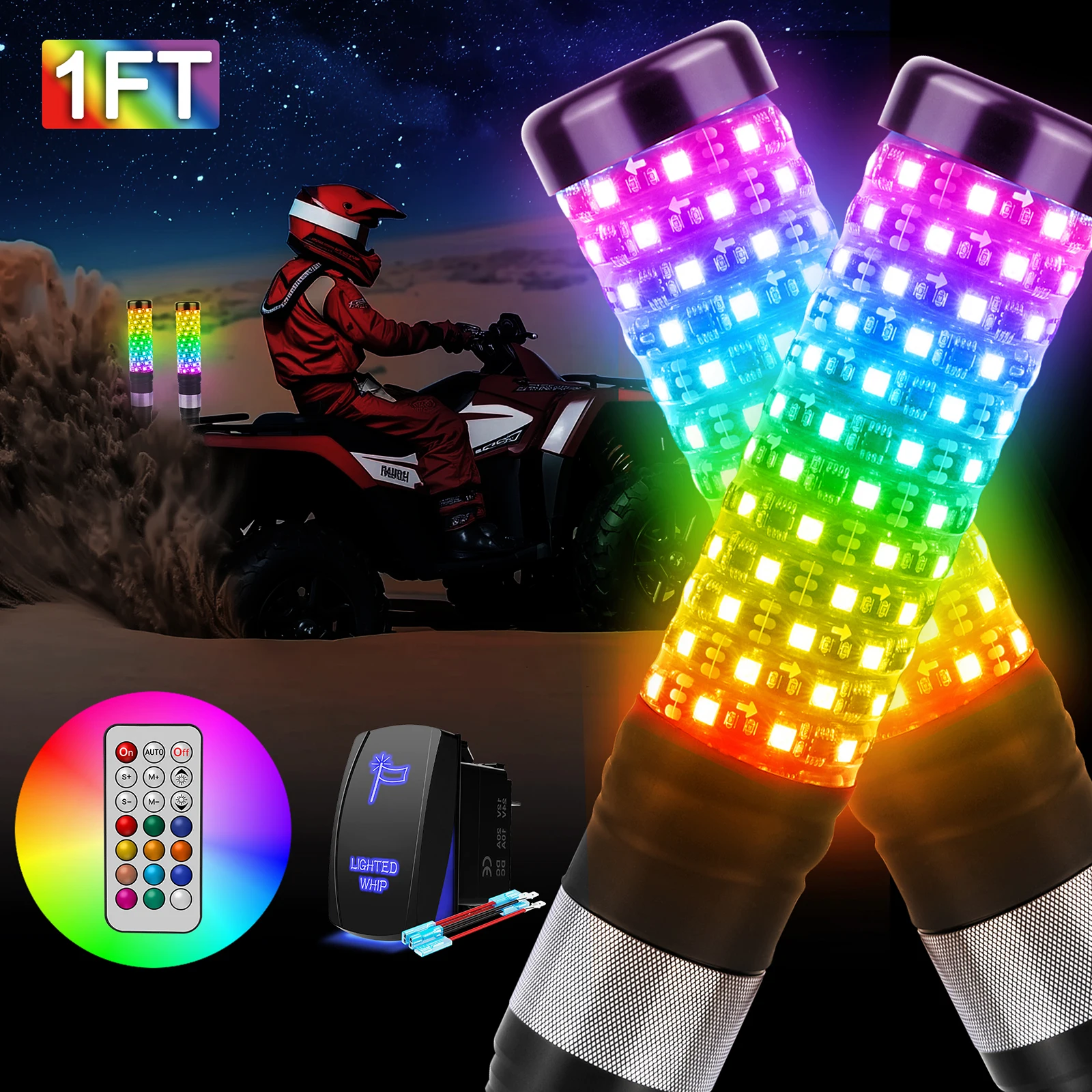 MICTUNING 2 шт. 1 фута толстый светодиодный светильник RGB + IC пульт дистанционного