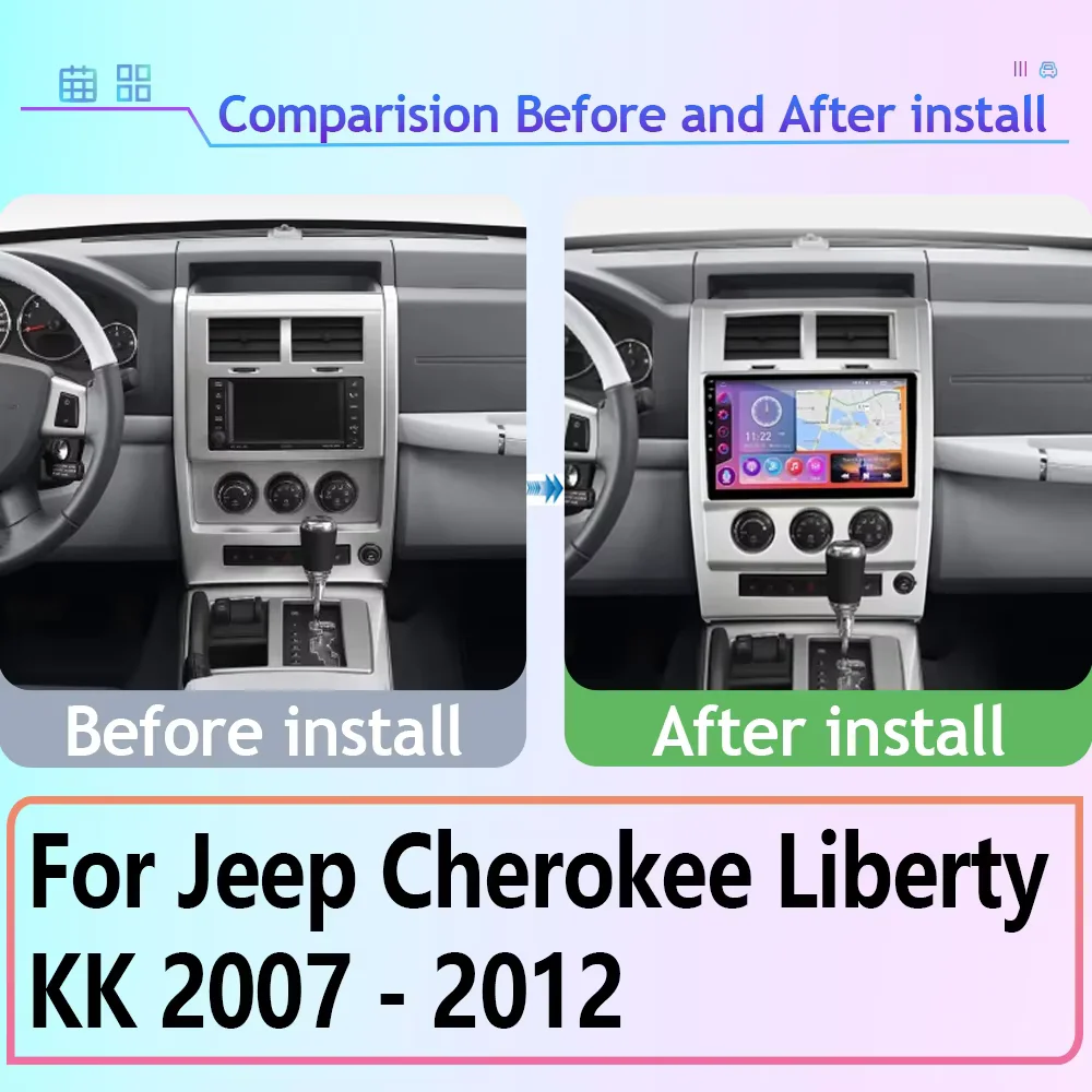Автомагнитола на Android 14 для Jeep Cherokee Liberty KK 2007-2012 автомобильный мультимедийный
