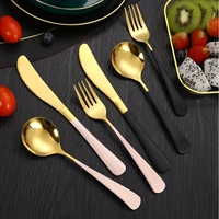 flat stainless steel cutlery set round head spoon steak knife salad fork complete travel tableware utensils for kitchen