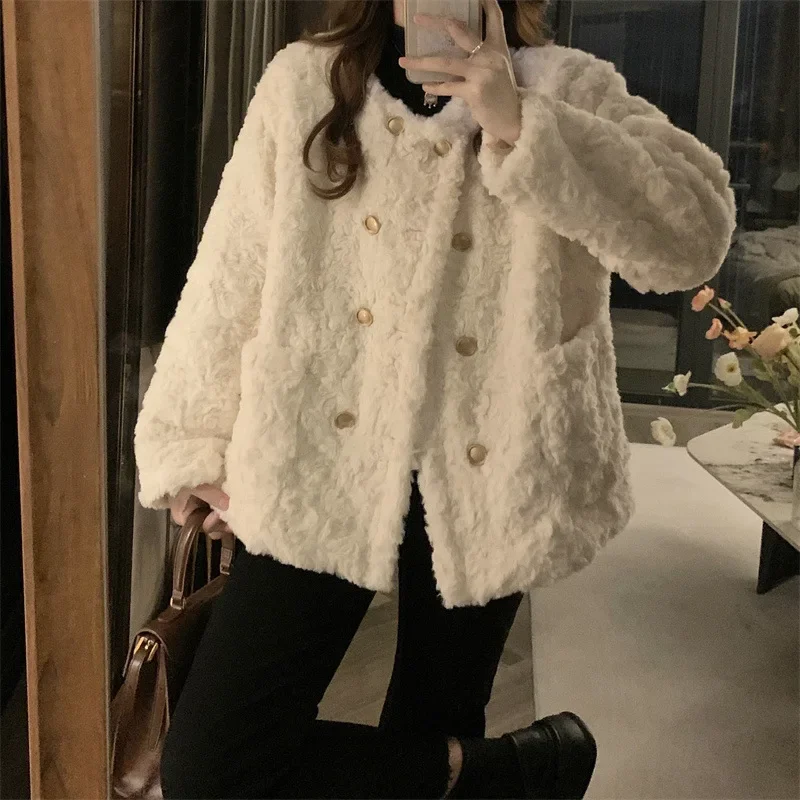 Элегантная Высококачественная куртка из овечьей шерсти Женское зимнее