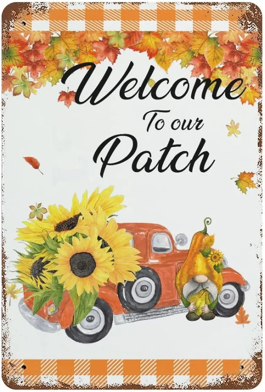 Grge Welcome Our Ptch Metl Sgn Pumpkn с Mple Leves Hrvest utumn Thnksgvng Vntge Tn 812 nch для Cfe Br Pub Beer Wl