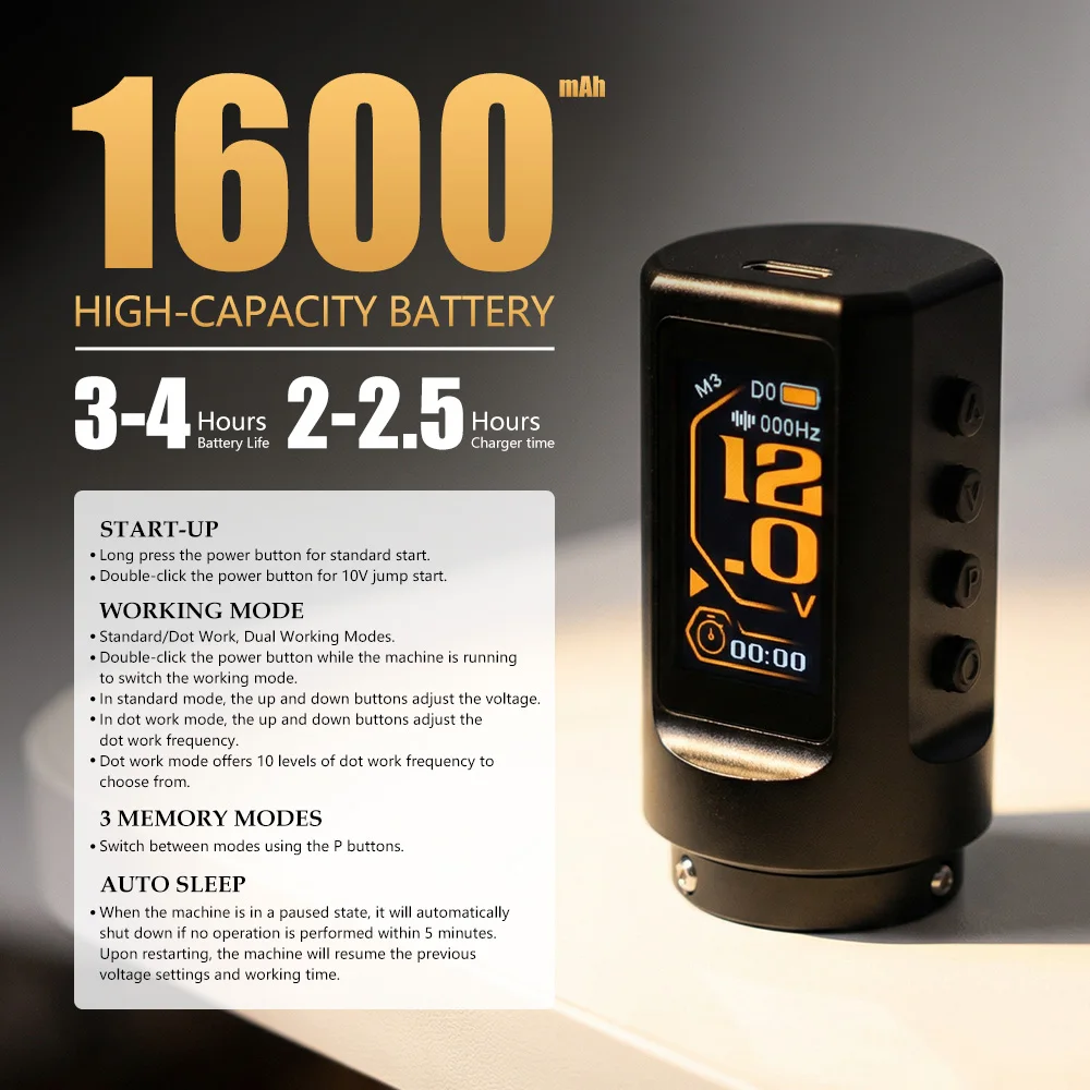 Фото Беспроводная тату-машинка T-Rex Dual Extra Battery с регулируемым ходом 2.0-4.2 мм, режимом Dot и низким уровнем шума №4