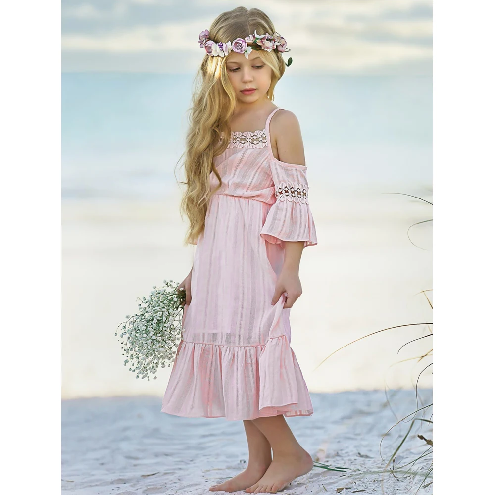 Летние Детские платья для девочек милое пляжное платье принцессы элегантный