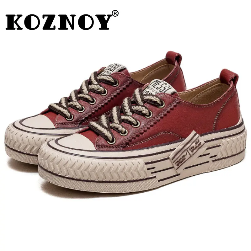 

Koznoy Women Boots Trend 2023 New Spring Natural Genuine Leather Sneakers Lace-up Summer Flats Handmade Leisure Comfy Lady Shoes