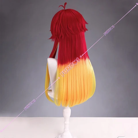 Парик для косплея Chika Takiishi из аниме «ветровка», термостойкий, с красными и желтыми волосами, для старшей школы, сетчатая крышка