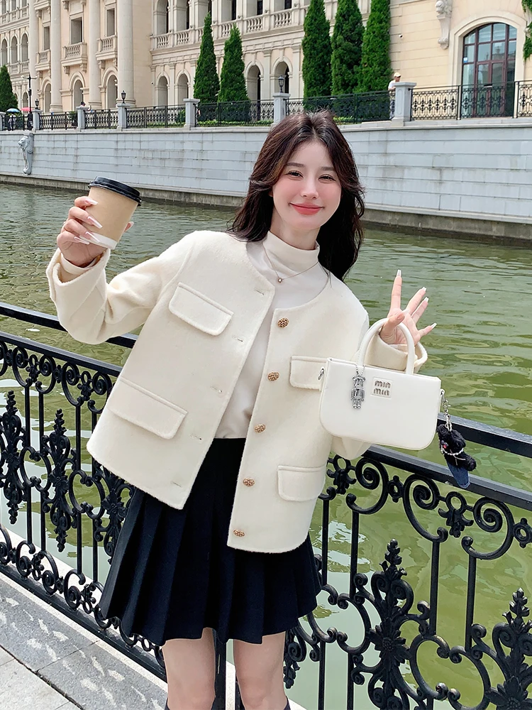 Осень-зима 2024 новое белое однобортное корейское изящное двустороннее