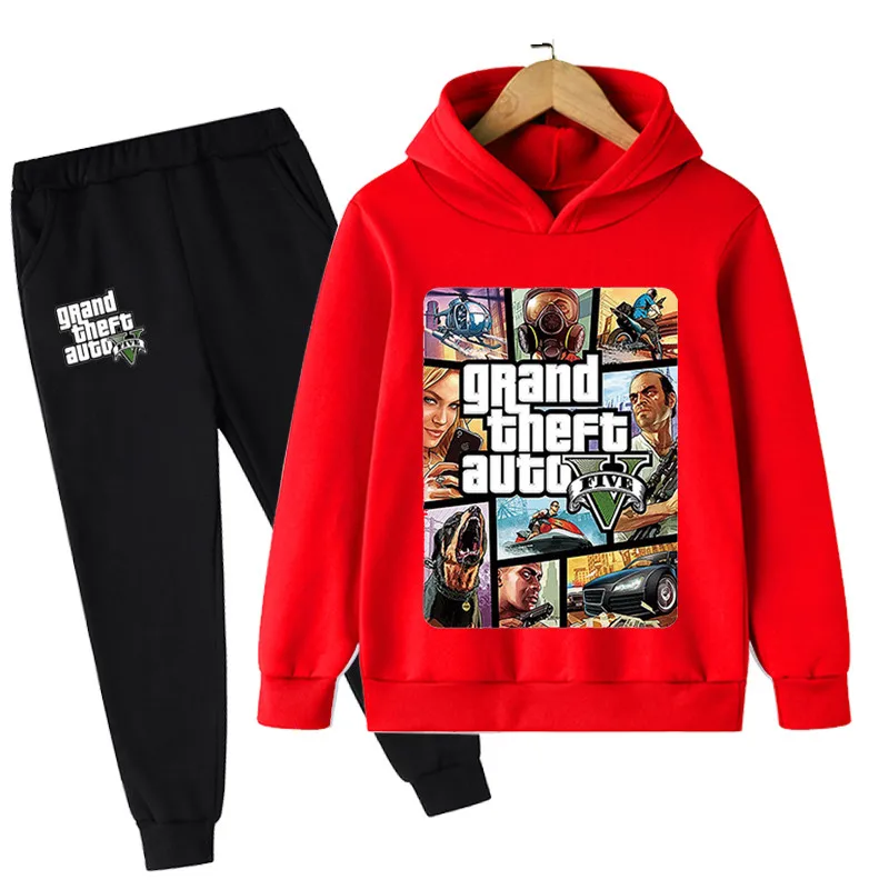 New Spring and Autumn Boys Gta 5 Clothing Charming Coat Clothes Cartoon Hoodie + Pants 2-piece Game CS Girl Toddler Fashion Suit enlarge