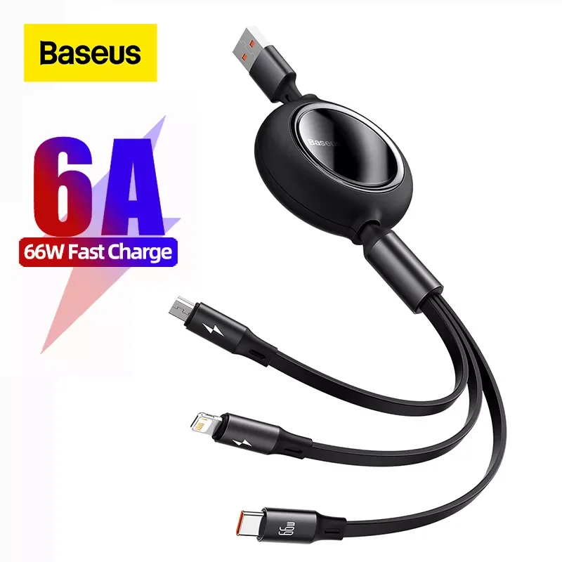 

Baseus 3 in1 USB Cable for iPhone Huawei P40 P30 Mate 40 30 Pro 66W Supercharge 6A Fast Charging Micro Type C USB Charger Cable
