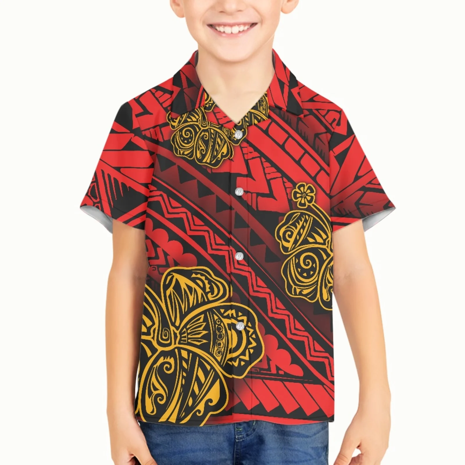 

Мальчик детский полинезийский этнический самоанский Тотем тату Самоа принты новая весенняя Детская рубашка Бриллиантовая летняя одежда для детей