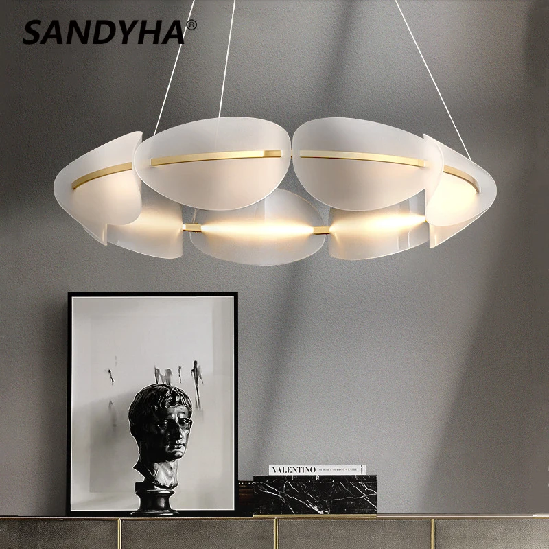 

SANDYHA Pendant Light Lustre De Salon Luxury Household Annular Petal Study Living Dining Room Bedroom Chandelier Led Decor Lamp