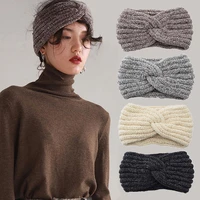 fashion winter warmer ear knitted headband turban women crochet wool cross wide stretch solid hairband headwrap hair accessories